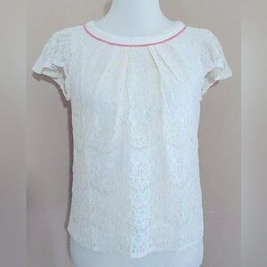 Ivory Lace Pink Trim Short Flutter Sleeve ModCloth Blouse by Freeway Mean Girls